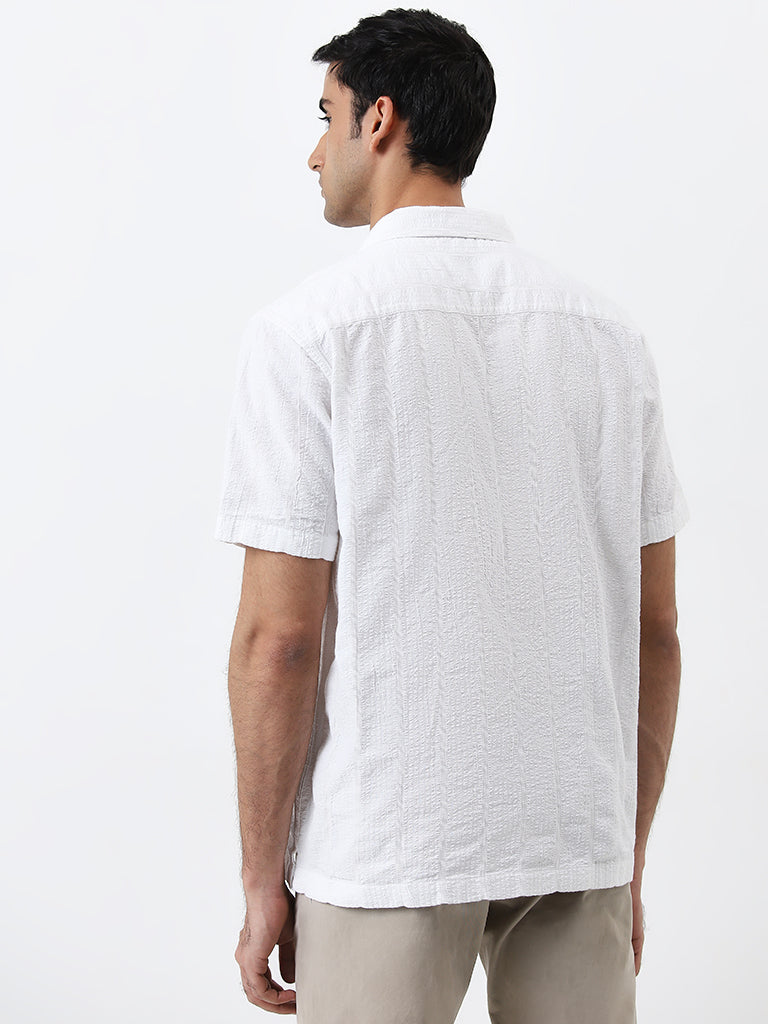 WES Casuals White Seersucker Relaxed-Fit Cotton Shirt