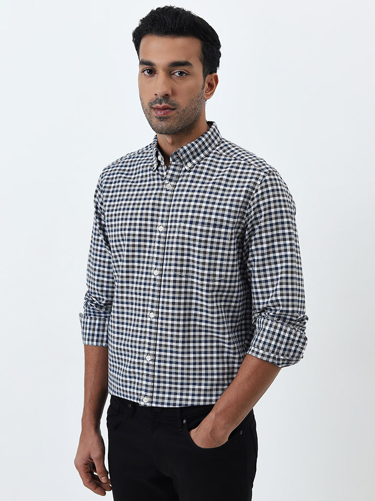 WES Casuals Black Checkered Relaxed-Fit Cotton Shirt