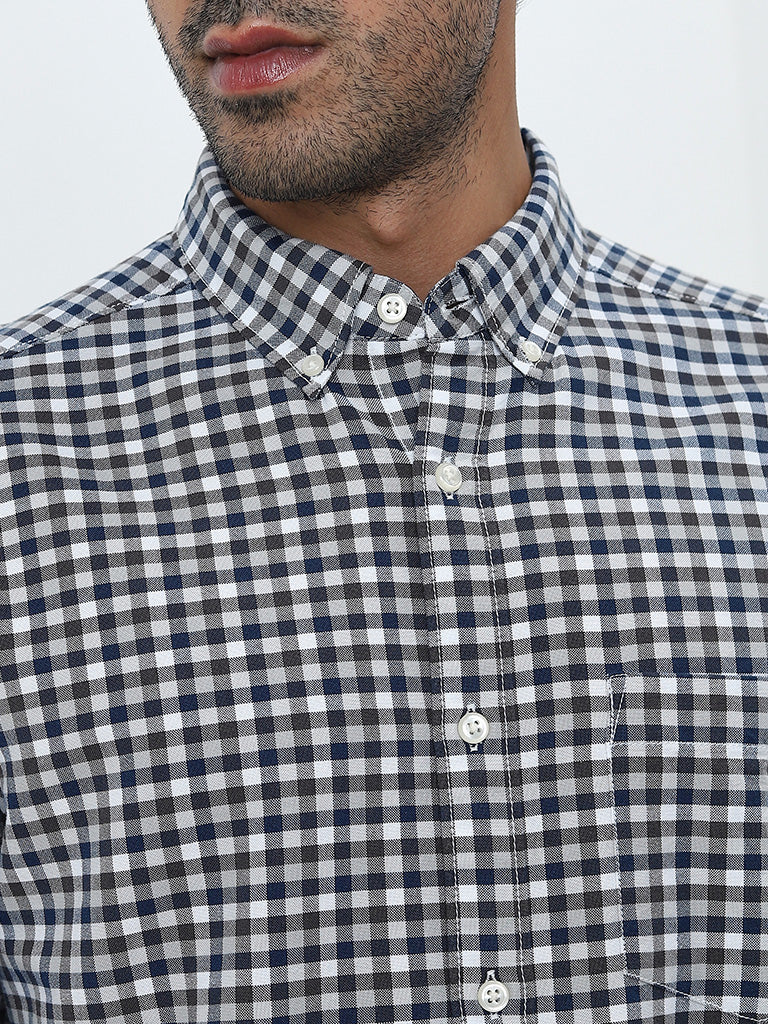 WES Casuals Black Checkered Relaxed-Fit Cotton Shirt