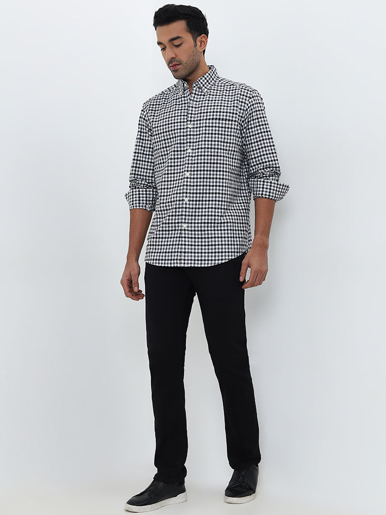 WES Casuals Black Checkered Relaxed-Fit Cotton Shirt