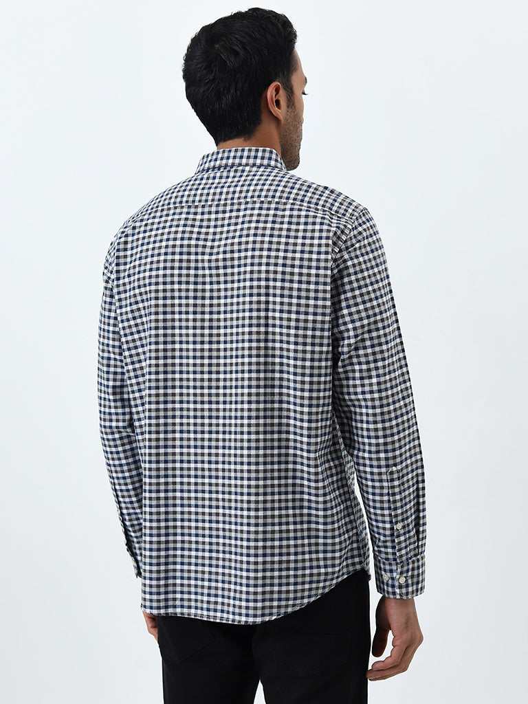 WES Casuals Black Checkered Relaxed-Fit Cotton Shirt