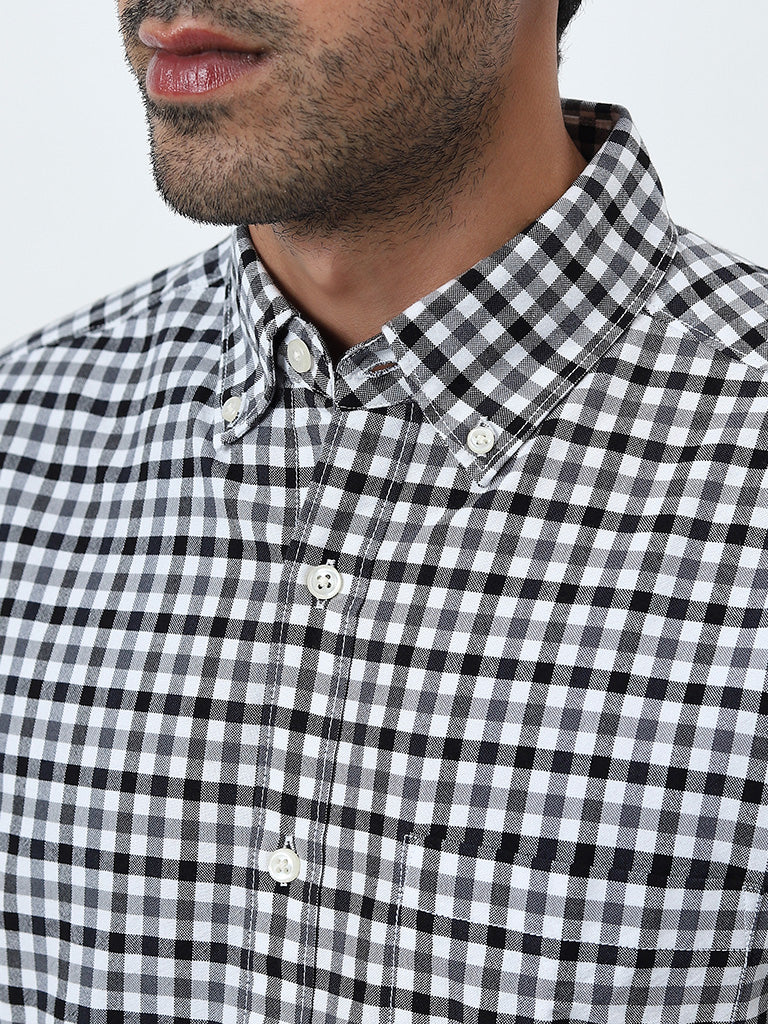 WES Casuals Blue Checkered Relaxed-Fit Cotton Shirt