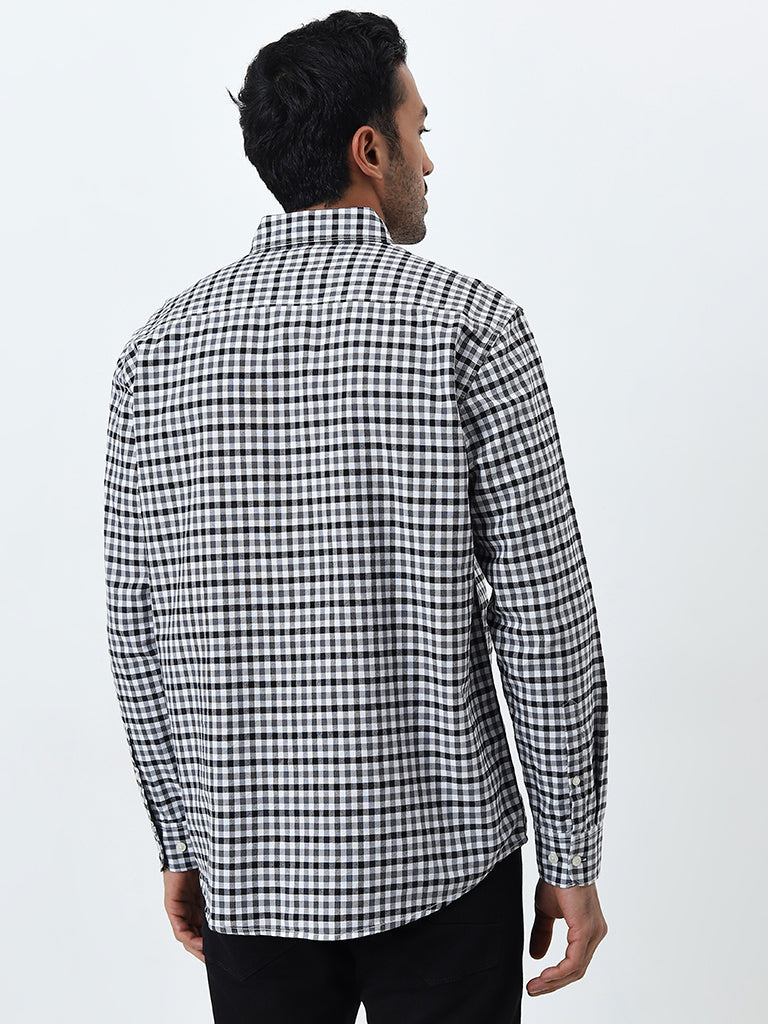 WES Casuals Blue Checkered Relaxed-Fit Cotton Shirt