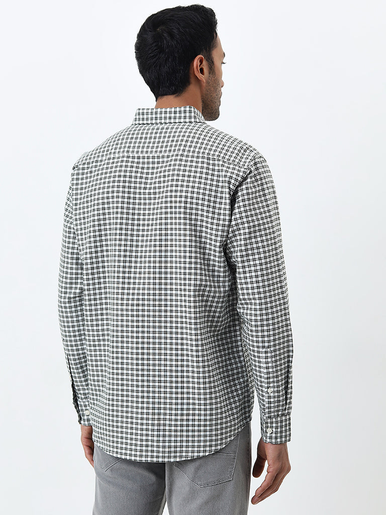 WES Casuals Dark Green Checkered Relaxed-Fit Cotton Shirt