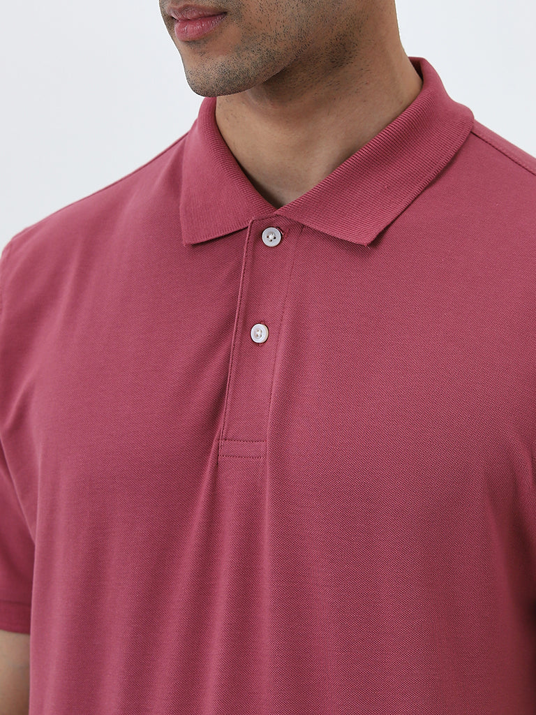 WES Casuals Rose Pink Relaxed-Fit Cotton Blend Polo T-Shirt