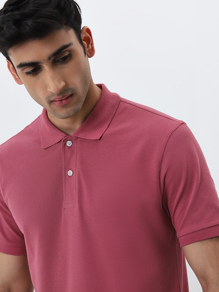 WES Casuals Dusty Pink Slim-Fit Cotton Blend Polo T-Shirt