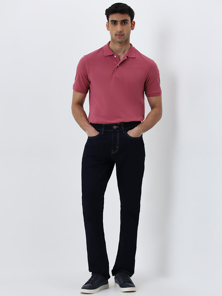 WES Casuals Dusty Pink Slim-Fit Cotton Blend Polo T-Shirt