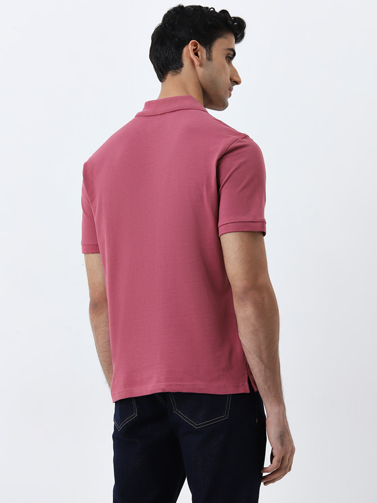 WES Casuals Dusty Pink Slim-Fit Cotton Blend Polo T-Shirt