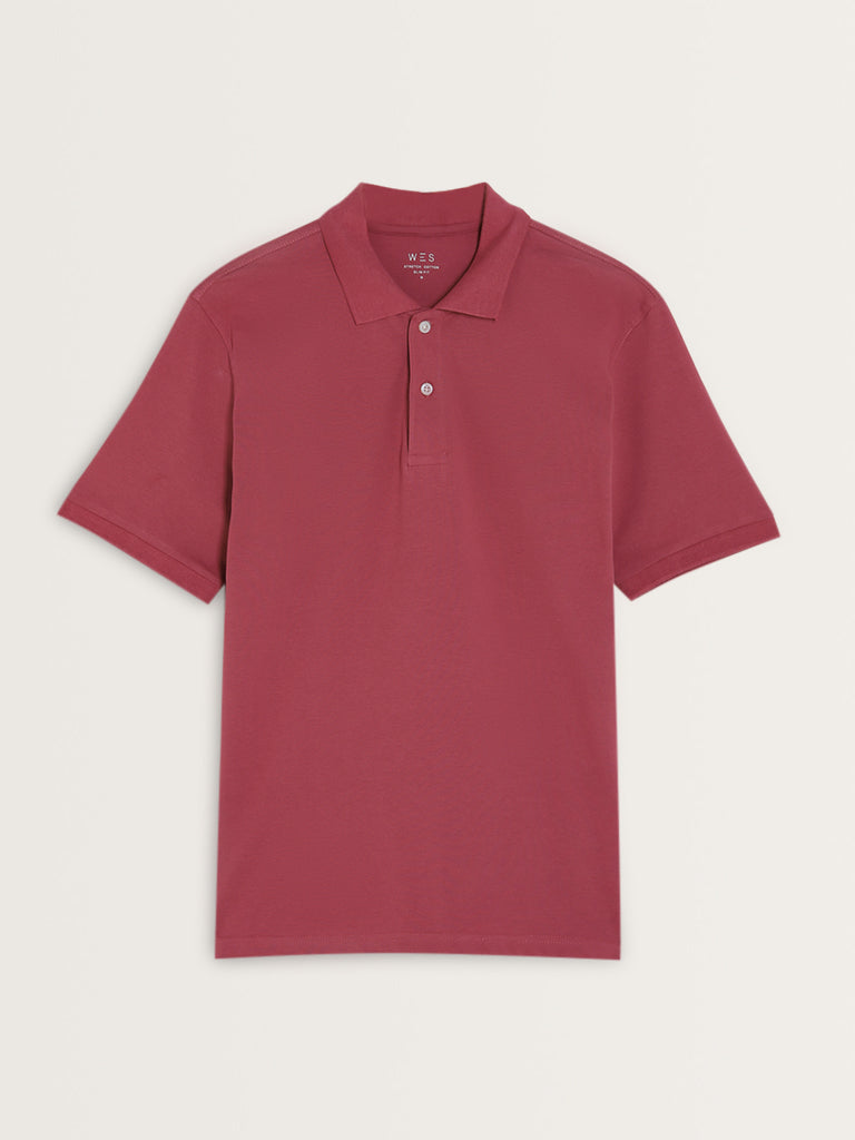 WES Casuals Dusty Pink Slim-Fit Cotton Blend Polo T-Shirt