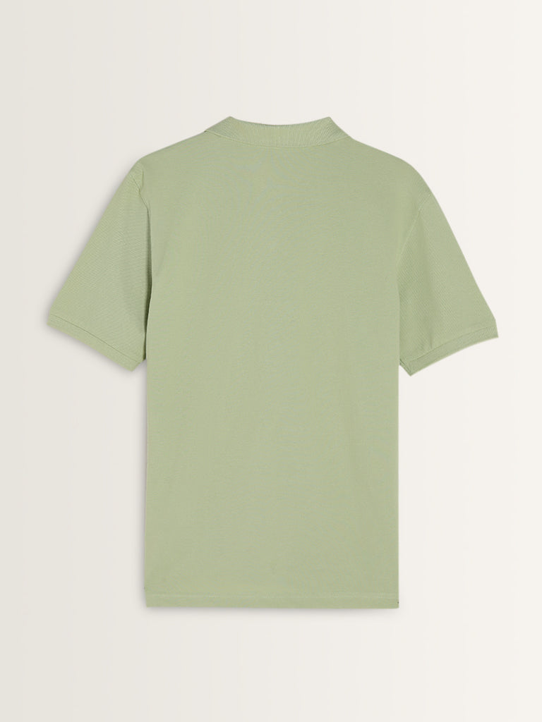 WES Casuals Mint Slim-Fit Cotton Blend Polo T-Shirt