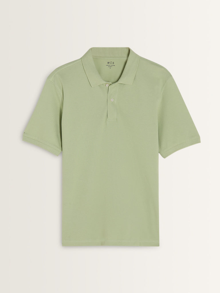 WES Casuals Mint Slim-Fit Cotton Blend Polo T-Shirt