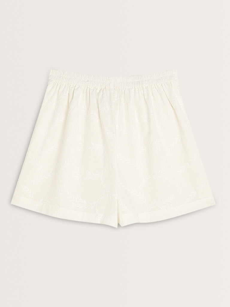 Bombay Paisley Ivory Embroidered High-Rise Cotton Skorts