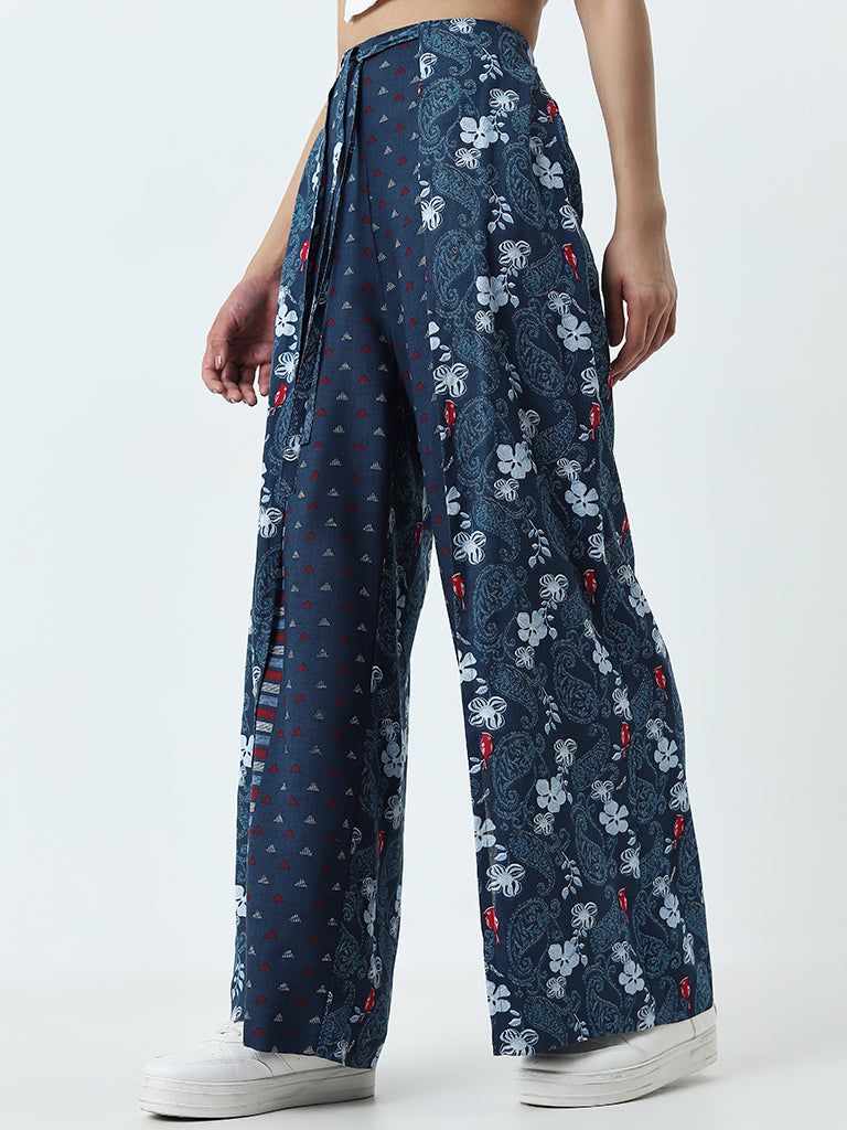 Bombay Paisley Indigo Paisley Printed High-Rise Pants