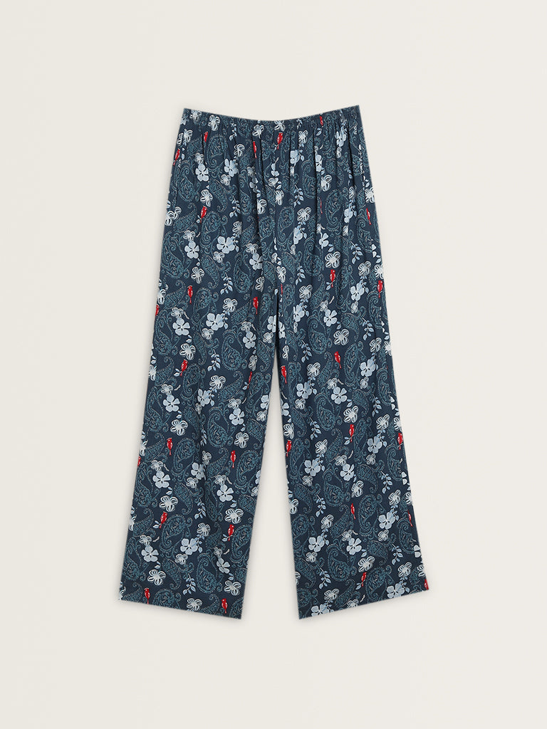 Bombay Paisley Indigo Paisley Printed High-Rise Pants