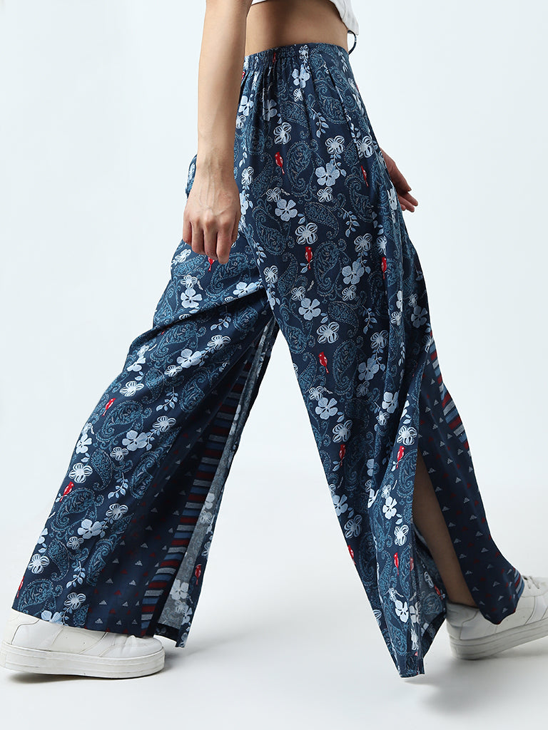 Bombay Paisley Indigo Paisley Printed High-Rise Pants