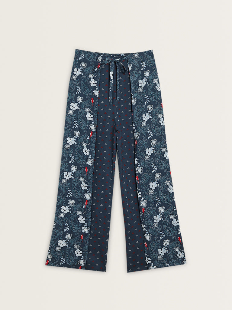 Bombay Paisley Indigo Paisley Printed High-Rise Pants