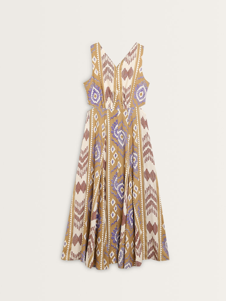 Bombay Paisley Beige Printed A-Line Dress