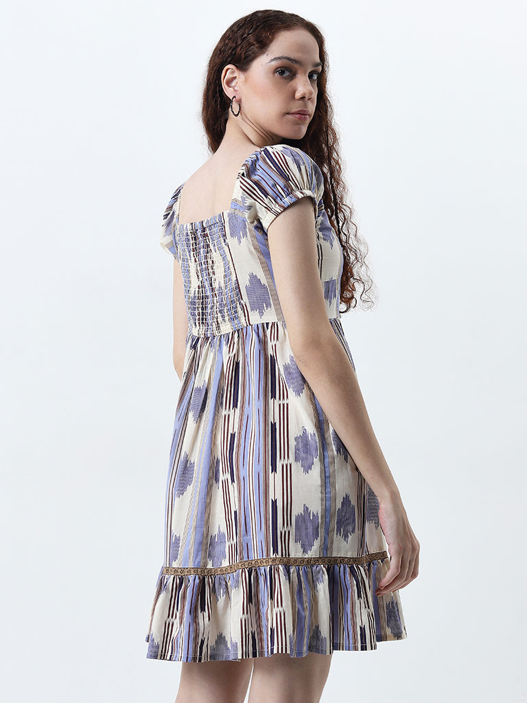 Bombay Paisley Multicolour Striped A-Line Cotton Dress