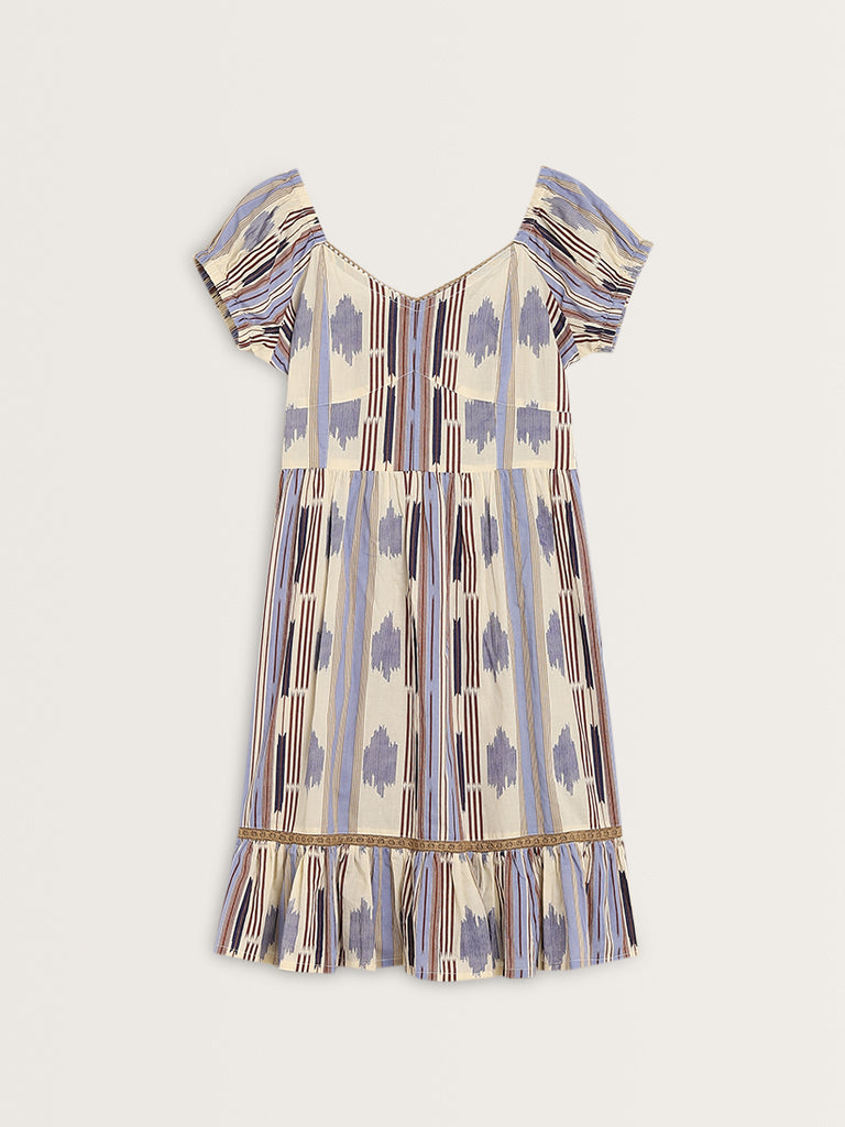 Bombay Paisley Multicolour Striped A-Line Cotton Dress