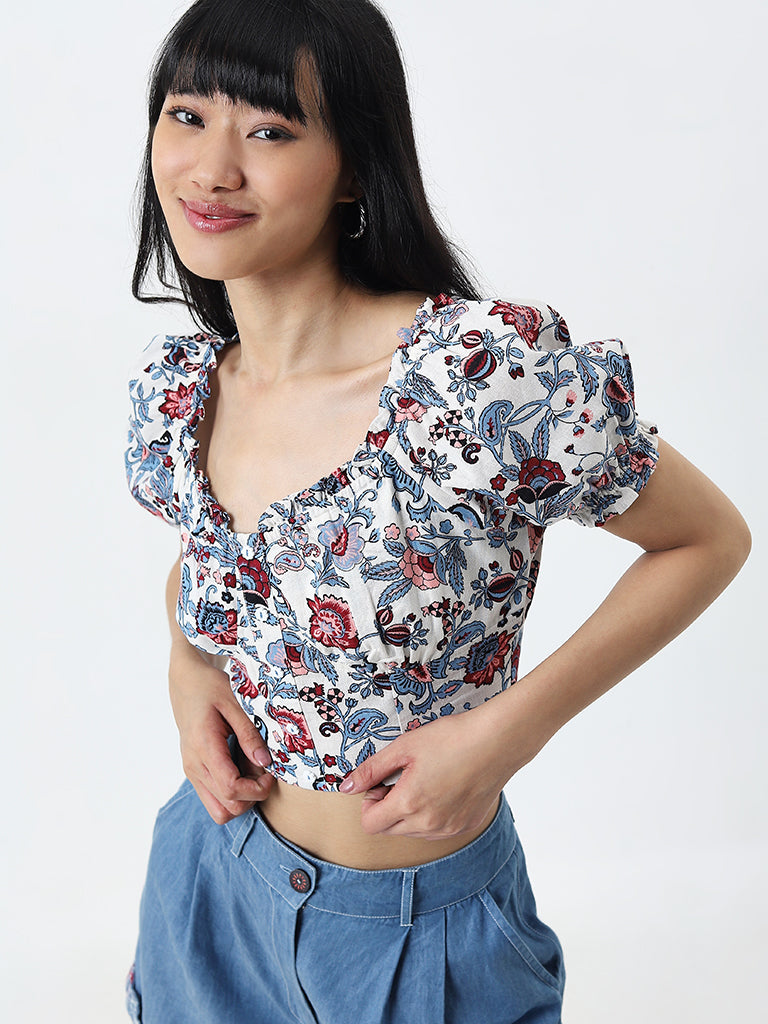 Bombay Paisley Multicolour Floral Printed Cotton Blend Top