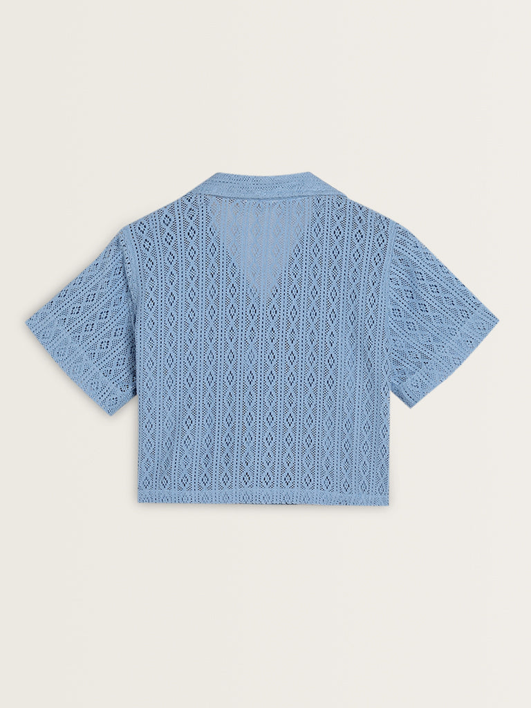 Bombay Paisley Light Blue Knit-Textured Shirt