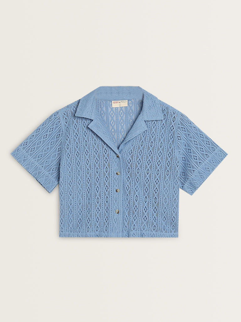 Bombay Paisley Light Blue Knit-Textured Shirt