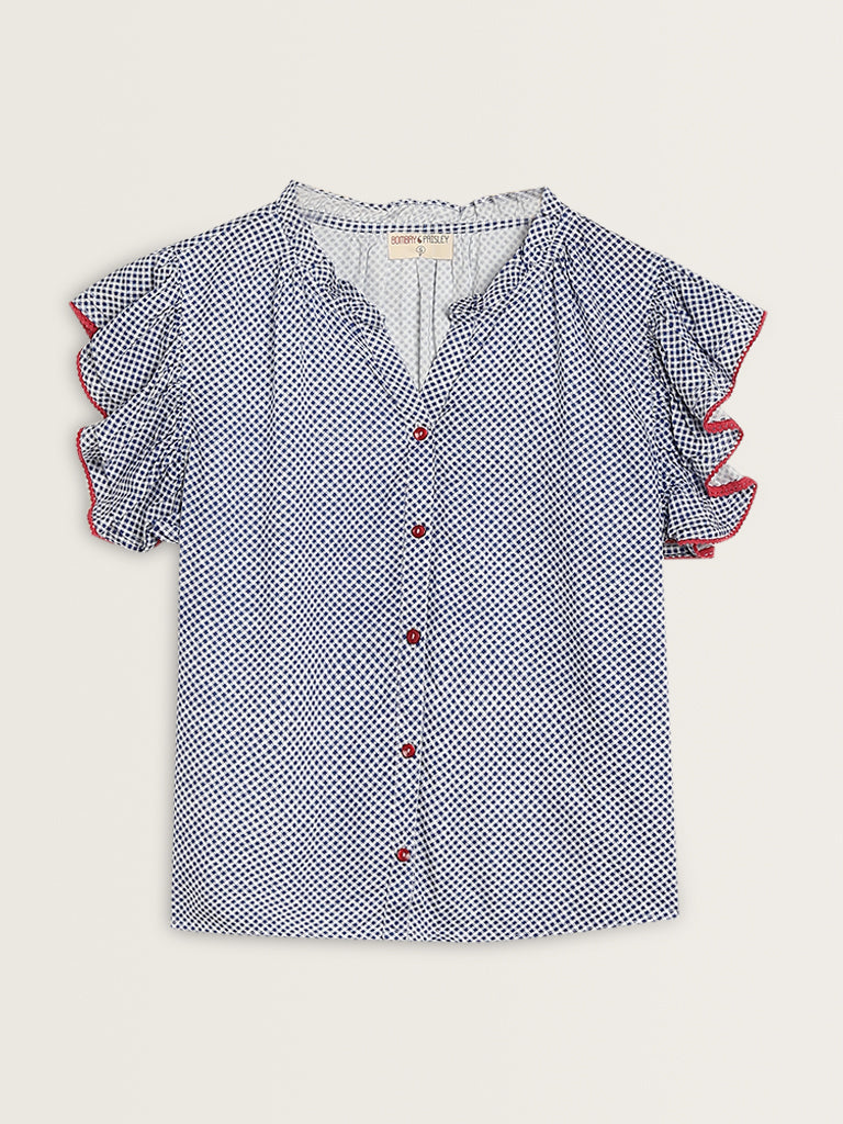 Bombay Paisley Blue Checkered Cotton Top