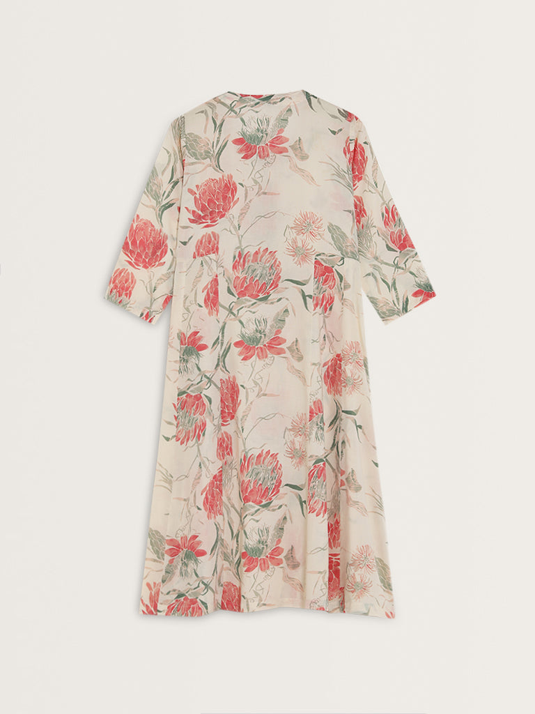 Zuba Off-White Floral A-Line Kurta