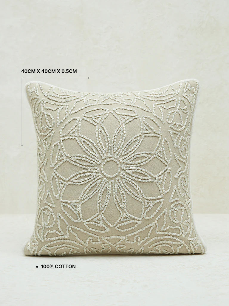 Westside Home Beige Embroidered Cushion Cover