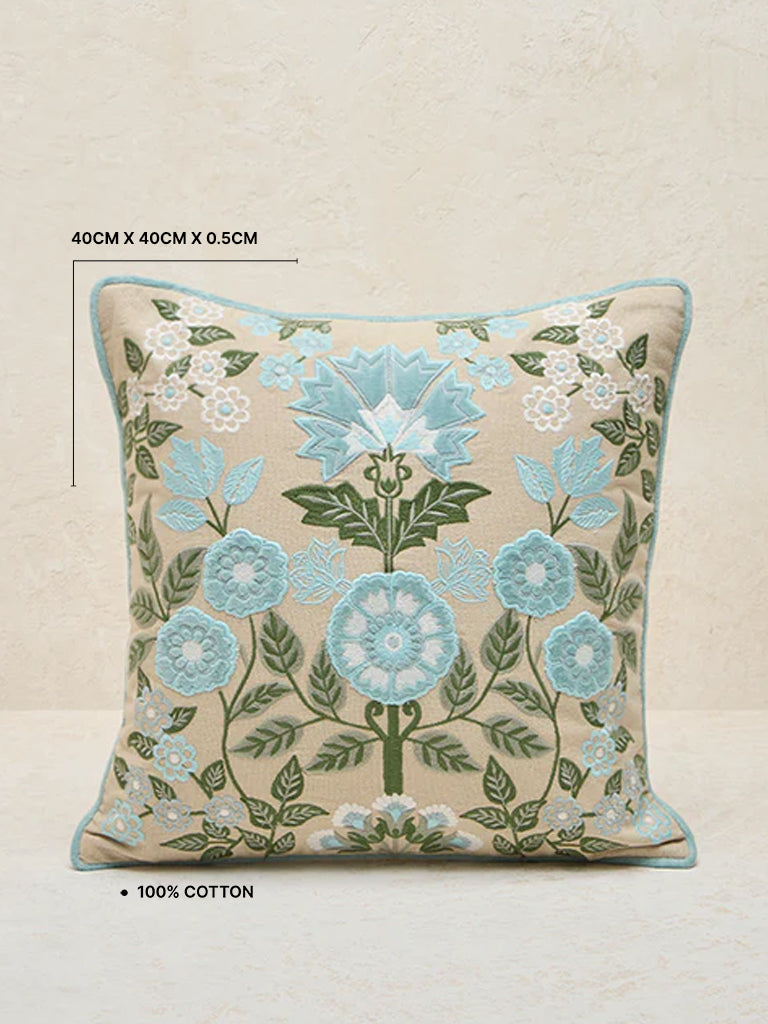 Westside Home Blue Floral Damask Embroidered Cushion Cover