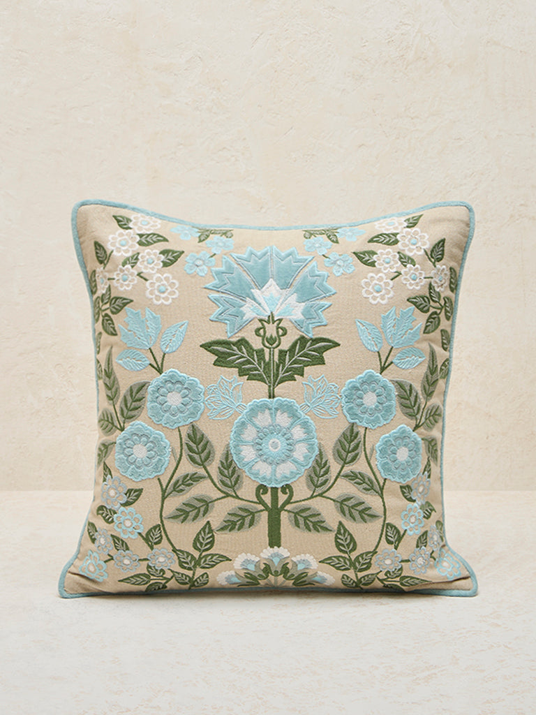 Westside Home Blue Floral Damask Embroidered Cushion Cover