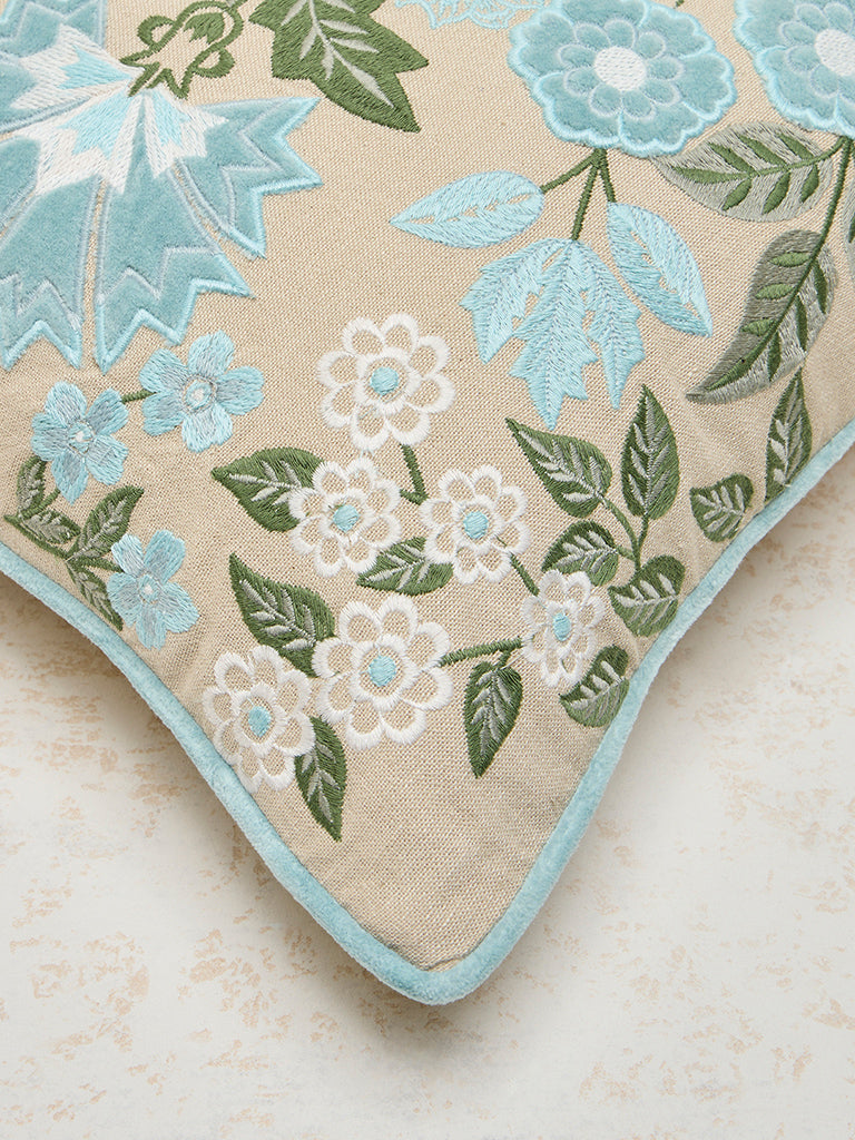 Westside Home Blue Floral Damask Embroidered Cushion Cover