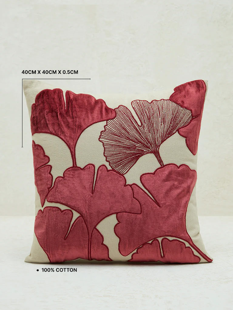 Westside Home Maroon Floral Design Cushion Cover