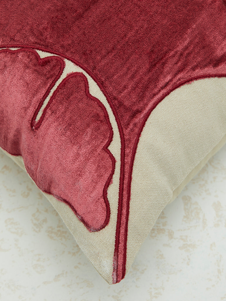 Westside Home Maroon Floral Design Cushion Cover