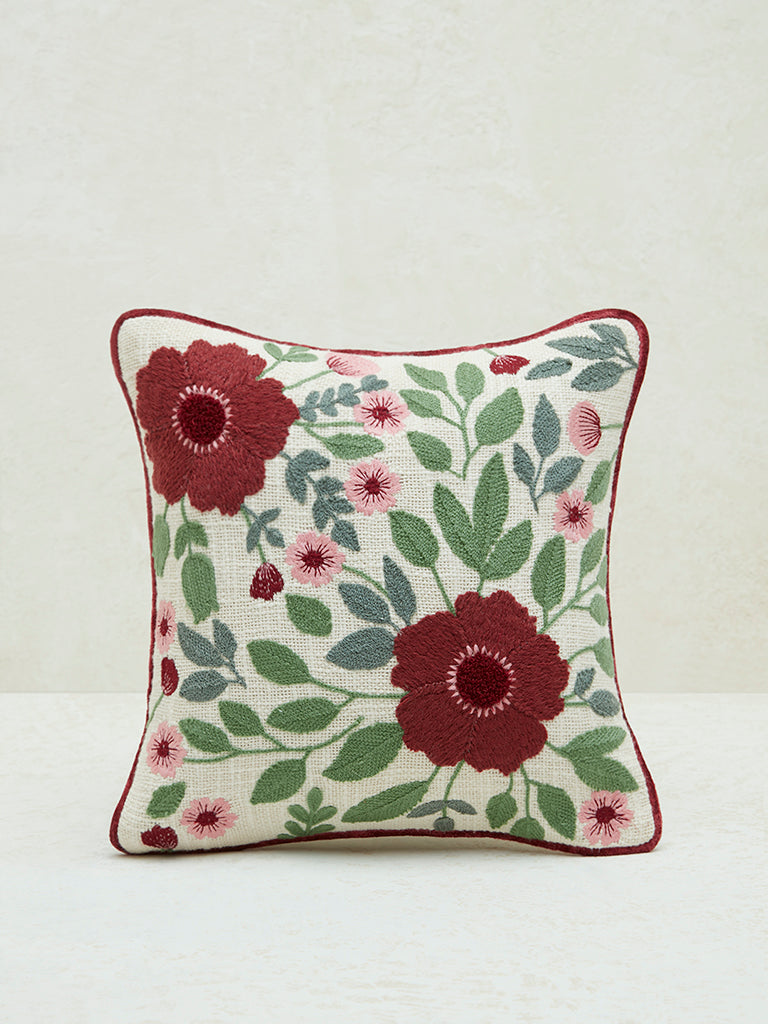 Westside Home Multicolour Floral Embroidered Cushion Cover