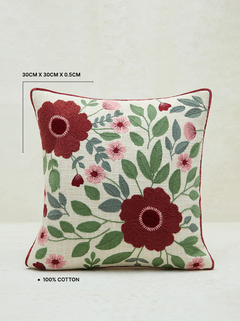 Westside Home Multicolour Floral Embroidered Cushion Cover