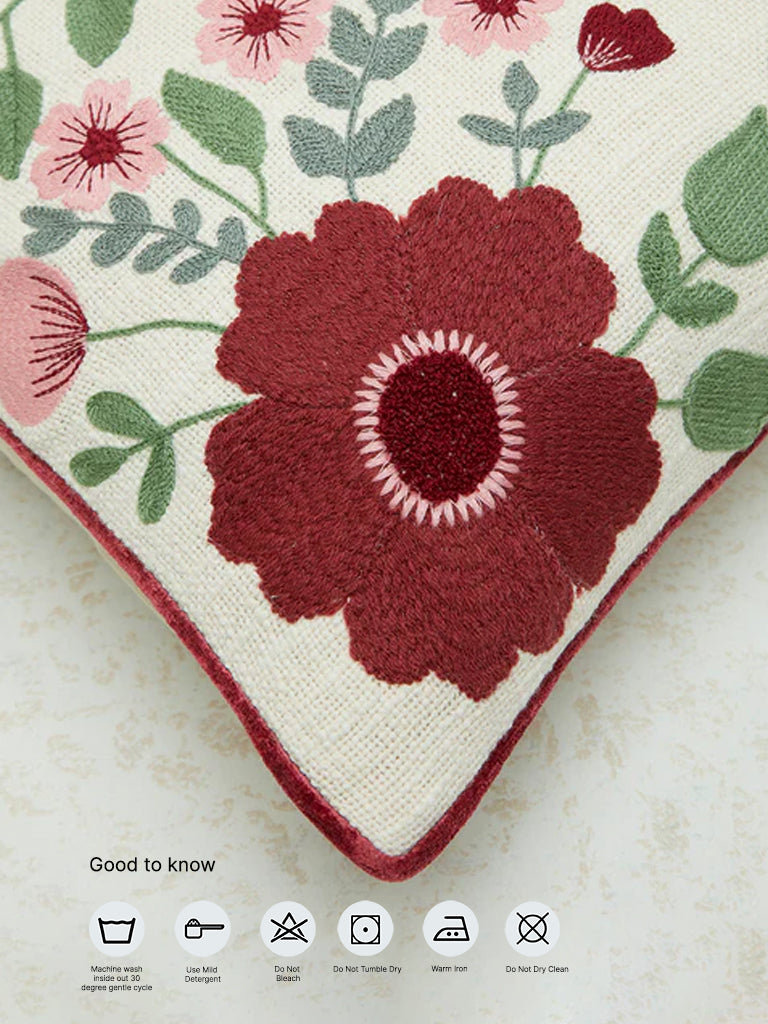 Westside Home Multicolour Floral Embroidered Cushion Cover