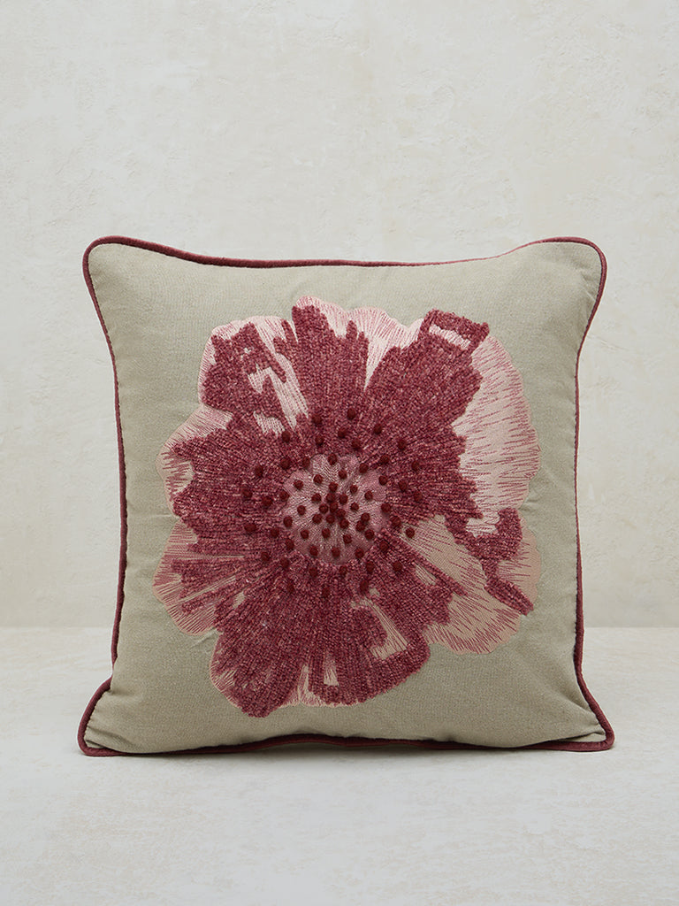 Westside Home Maroon Floral Embroidered Cushion Cover