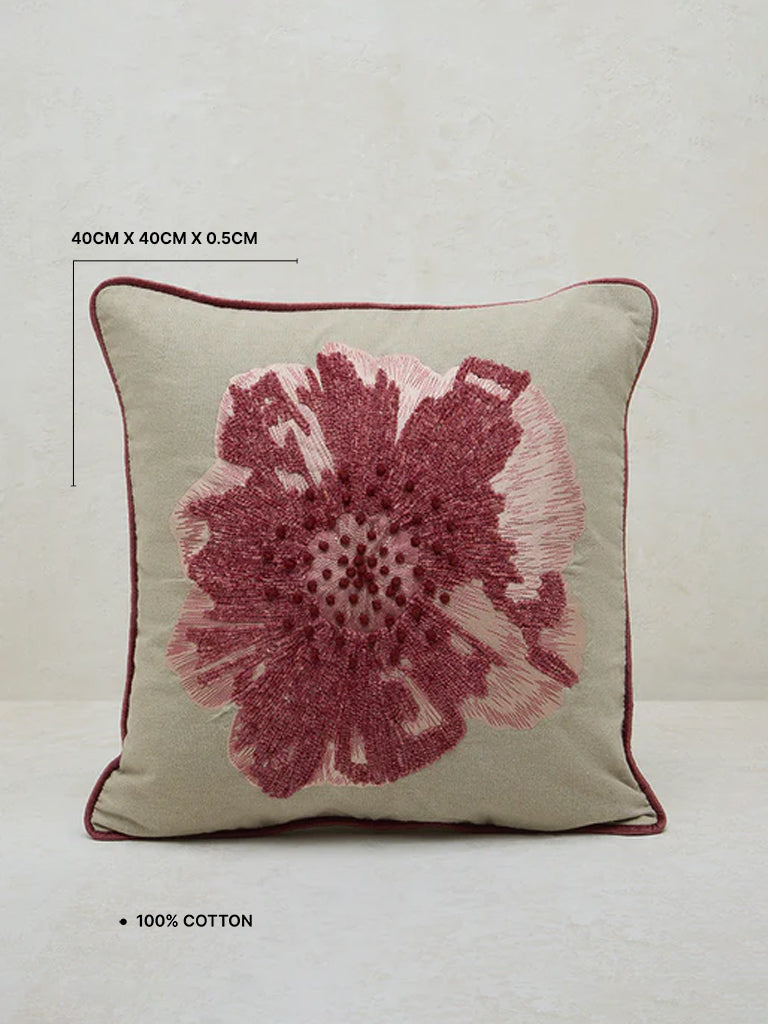 Westside Home Maroon Floral Embroidered Cushion Cover