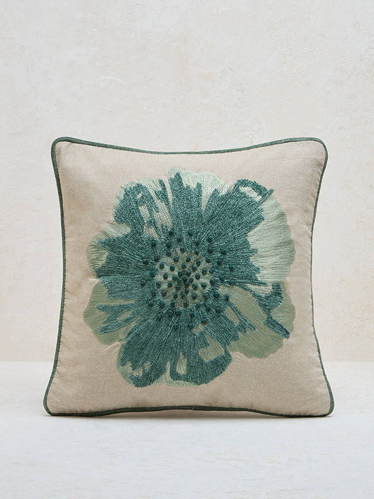 Westside Home Green Floral Embroidered Cushion Cover