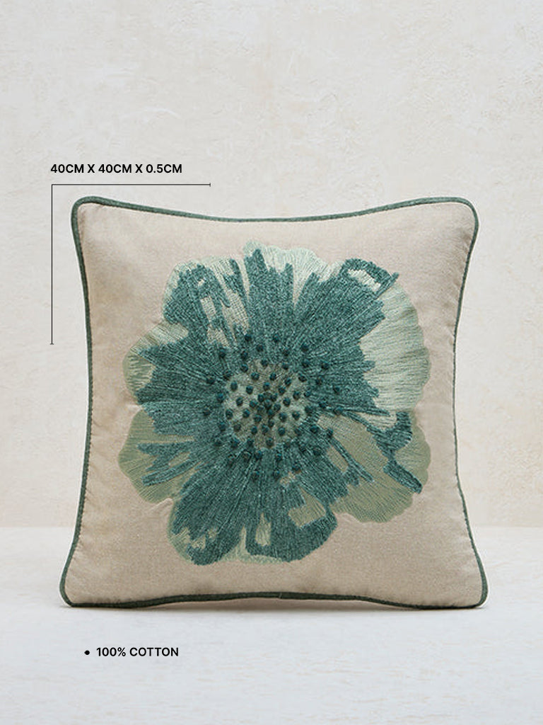 Westside Home Green Floral Embroidered Cushion Cover