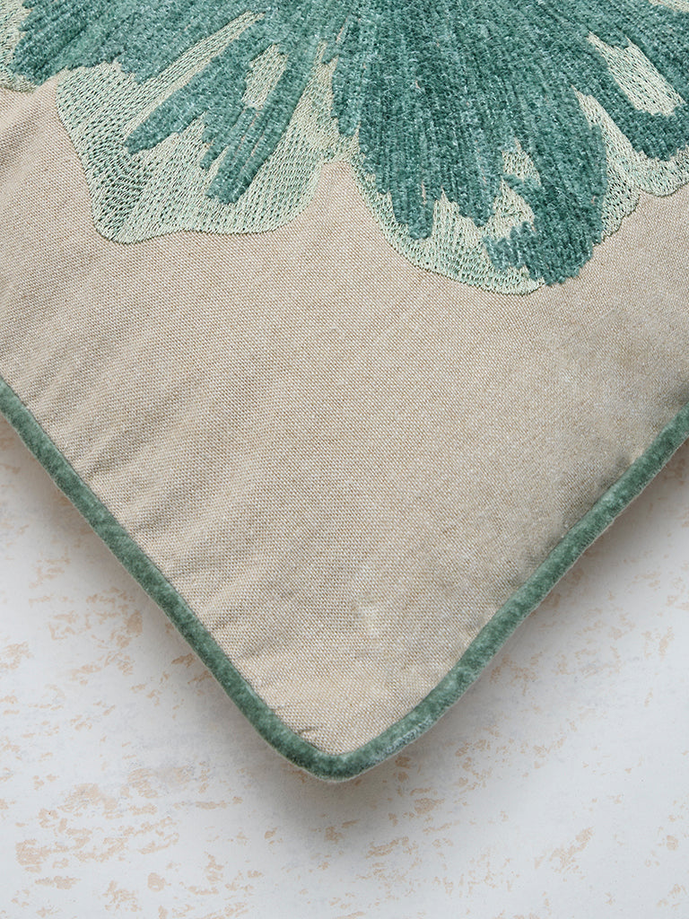 Westside Home Green Floral Embroidered Cushion Cover