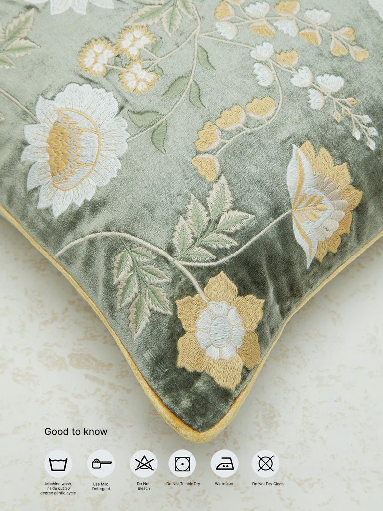 Westside Home Sage Floral Embroidered Cushion Cover