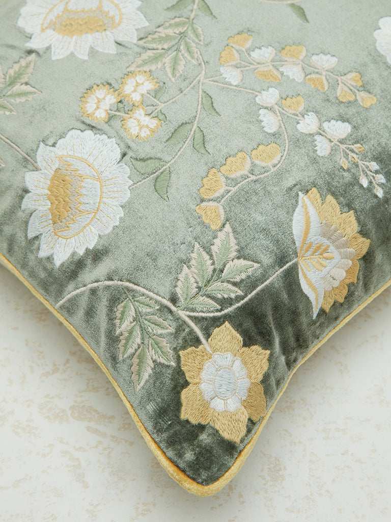 Westside Home Sage Floral Embroidered Cushion Cover