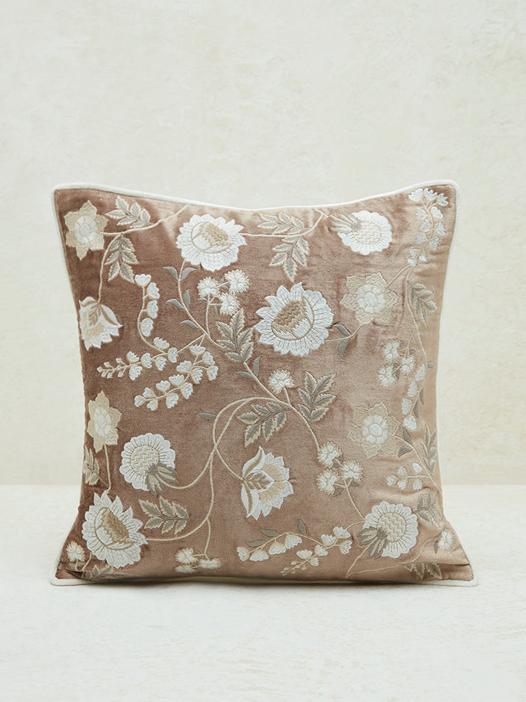 Westside Home Taupe Botanical Embroidered Cushion Cover