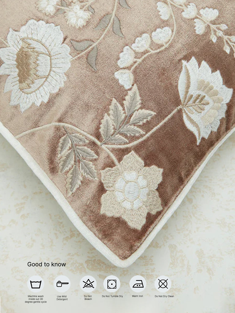 Westside Home Taupe Botanical Embroidered Cushion Cover