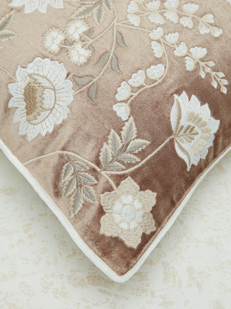 Westside Home Taupe Botanical Embroidered Cushion Cover