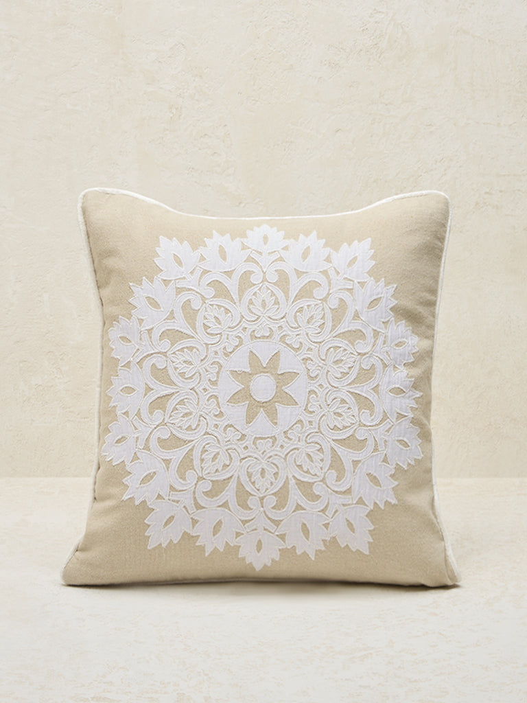 Westside Home Beige Mandala Applique Cushion Cover