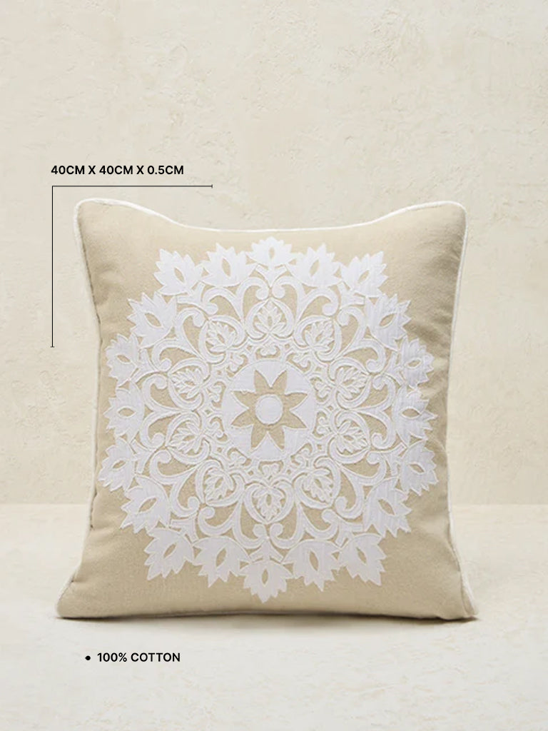 Westside Home Beige Mandala Applique Cushion Cover