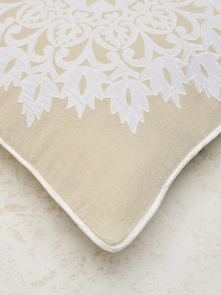 Westside Home Beige Mandala Applique Cushion Cover